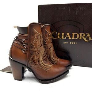 Cuadra Ankle Boots CU434 Chestnut Leather Laser Cut Western Womens Sz 6.5